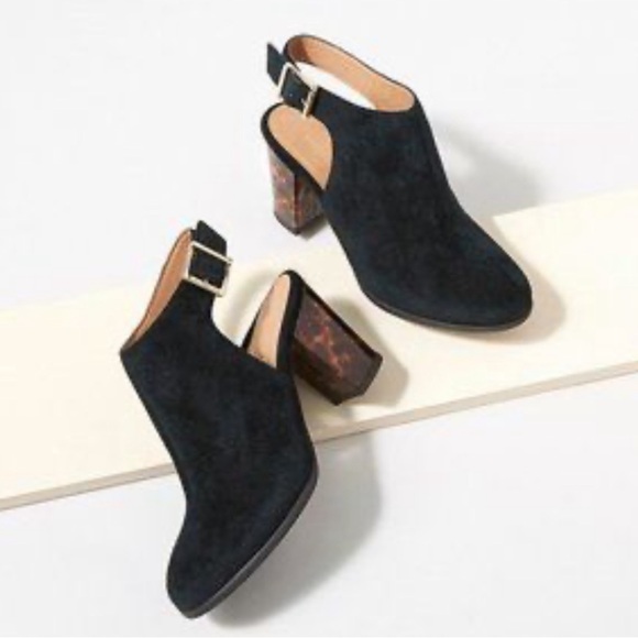 Vionic Shoes - VIONIC LACEY TORTOISE HEEL BLACK SUEDE SLINGBACKS